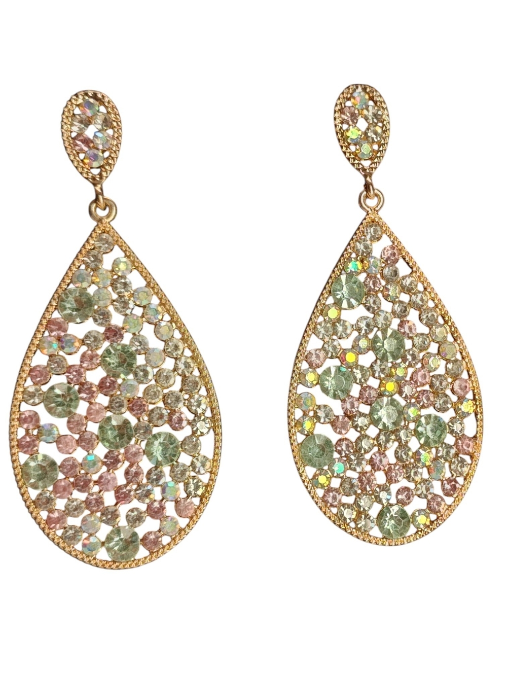 Long Multicolored Pastel Teardrop Crystal Earrings